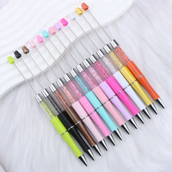 Multi-color Twist Beaded Ballpoint Pen with Rhinestone Chips